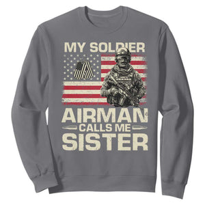 Proud Air Force Sister Sweatshirt My Soldier Airman Calls Me Sister US Flag TS10 Charcoal Print Your Wear