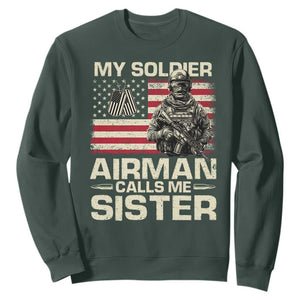 Proud Air Force Sister Sweatshirt My Soldier Airman Calls Me Sister US Flag TS10 Dark Forest Green Print Your Wear