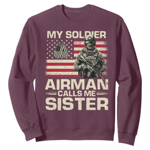 Proud Air Force Sister Sweatshirt My Soldier Airman Calls Me Sister US Flag TS10 Maroon Print Your Wear