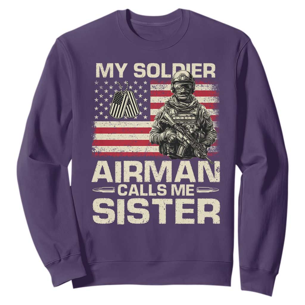 Proud Air Force Sister Sweatshirt My Soldier Airman Calls Me Sister US Flag TS10 Purple Print Your Wear