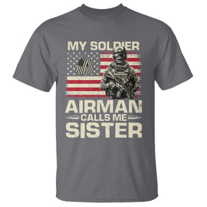 Proud Air Force Sister T Shirt My Soldier Airman Calls Me Sister US Flag TS10 Charcoal Print Your Wear