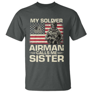 Proud Air Force Sister T Shirt My Soldier Airman Calls Me Sister US Flag TS10 Dark Heather Print Your Wear