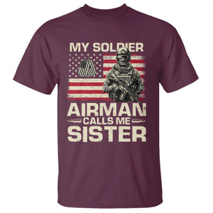 Proud Air Force Sister T Shirt My Soldier Airman Calls Me Sister US Flag TS10 Maroon Print Your Wear