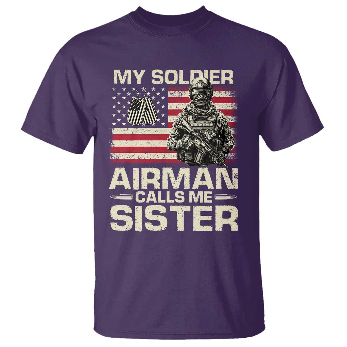 Proud Air Force Sister T Shirt My Soldier Airman Calls Me Sister US Flag TS10 Purple Print Your Wear