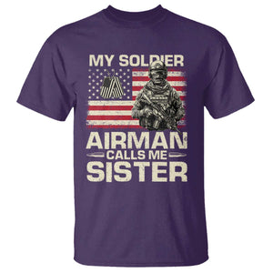 Proud Air Force Sister T Shirt My Soldier Airman Calls Me Sister US Flag TS10 Purple Print Your Wear
