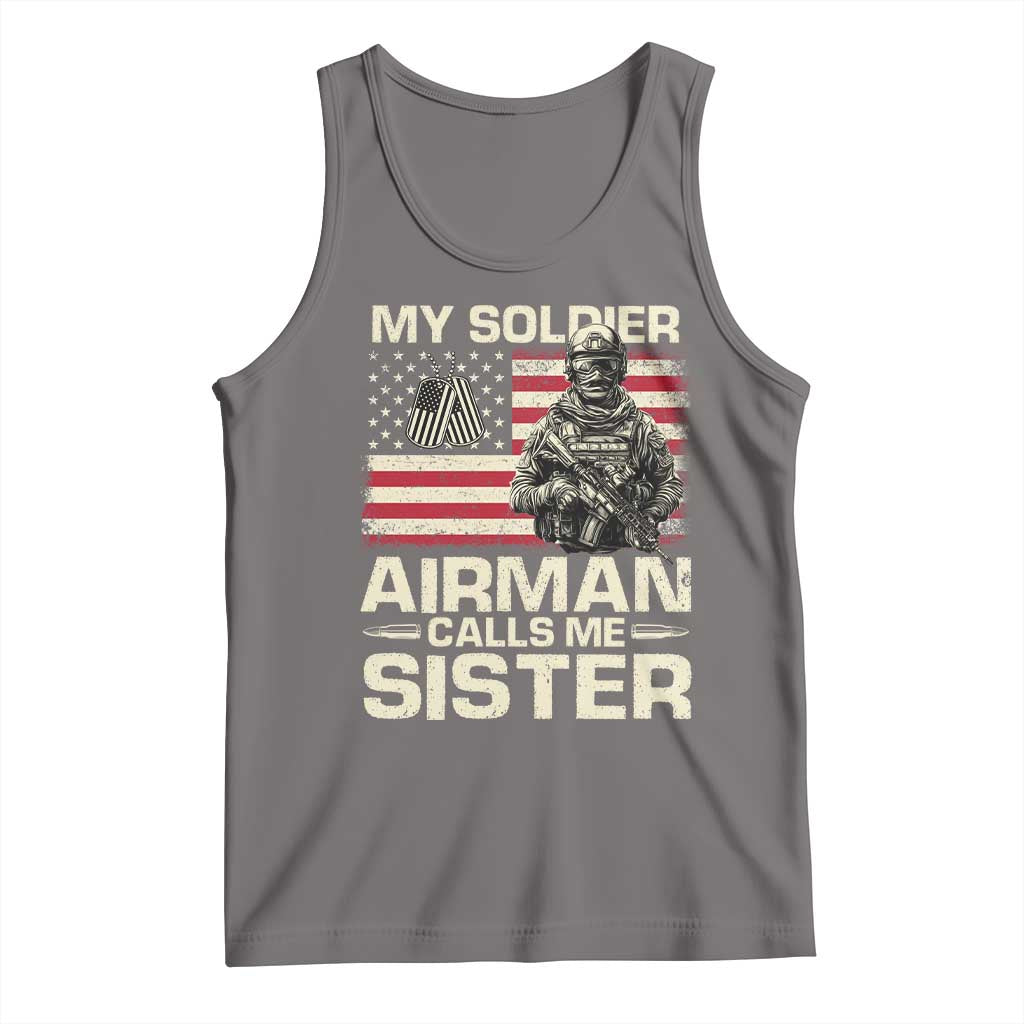 Proud Air Force Sister Tank Top My Soldier Airman Calls Me Sister US Flag TS10 Deep Heather Print Your Wear