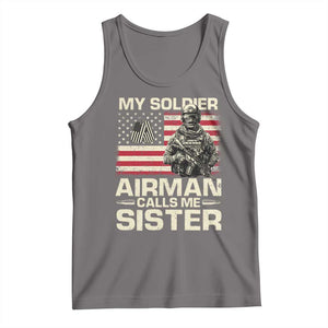 Proud Air Force Sister Tank Top My Soldier Airman Calls Me Sister US Flag TS10 Deep Heather Print Your Wear
