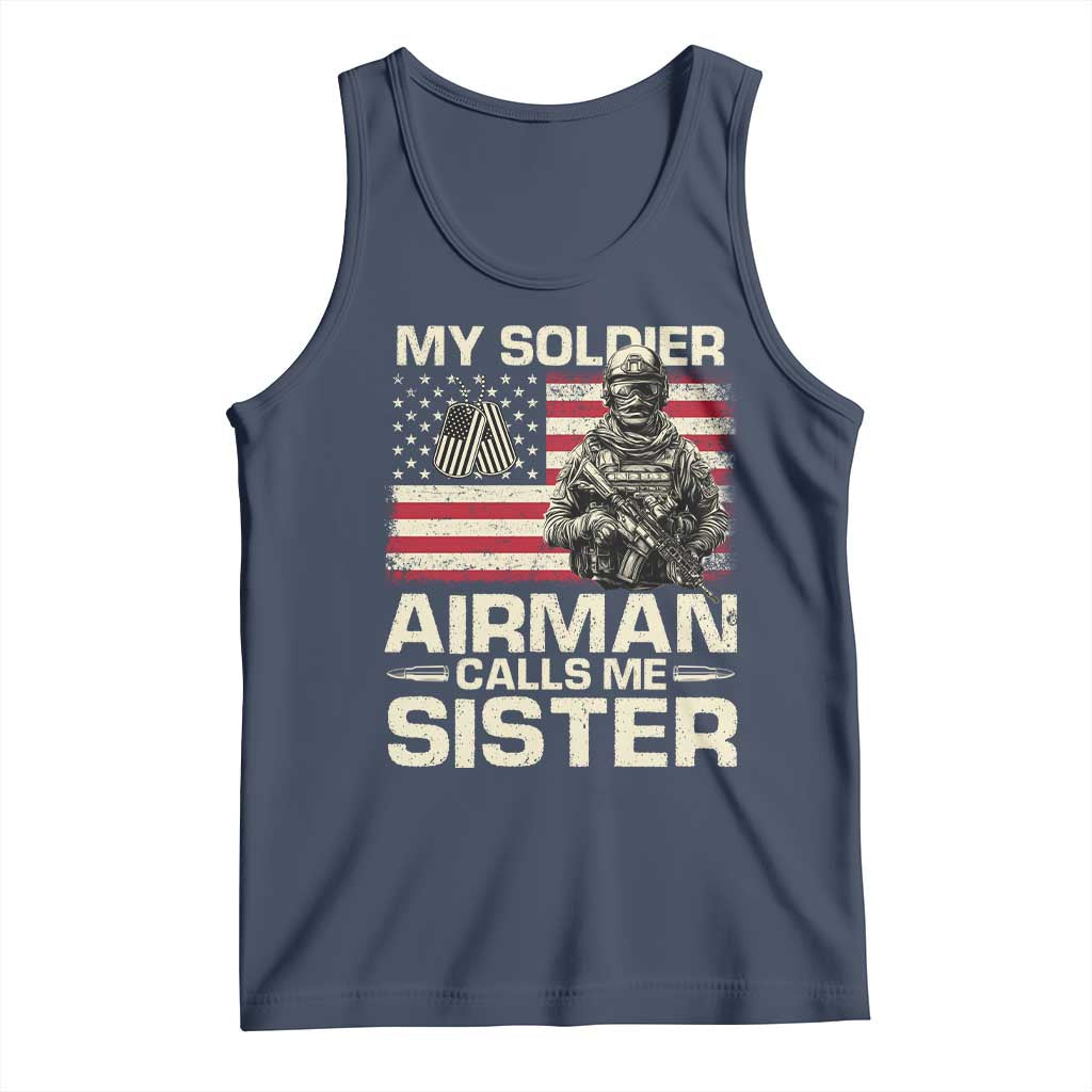 Proud Air Force Sister Tank Top My Soldier Airman Calls Me Sister US Flag TS10 Navy Print Your Wear