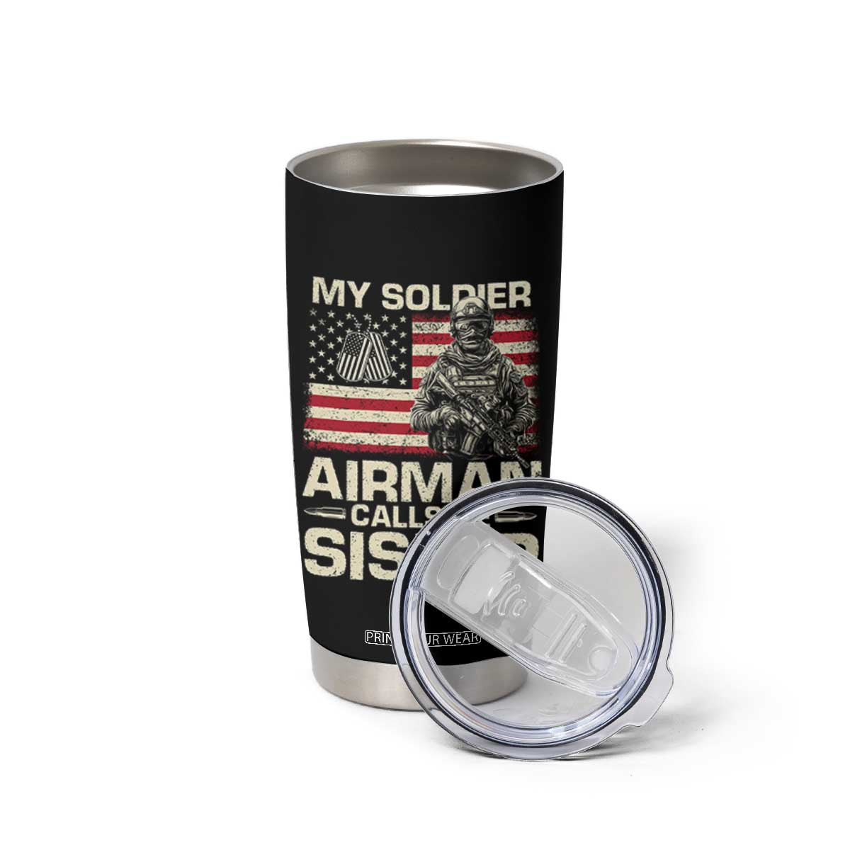 Proud Air Force Sister Tumbler Cup My Soldier Airman Calls Me Sister US Flag TS10 Print Your Wear