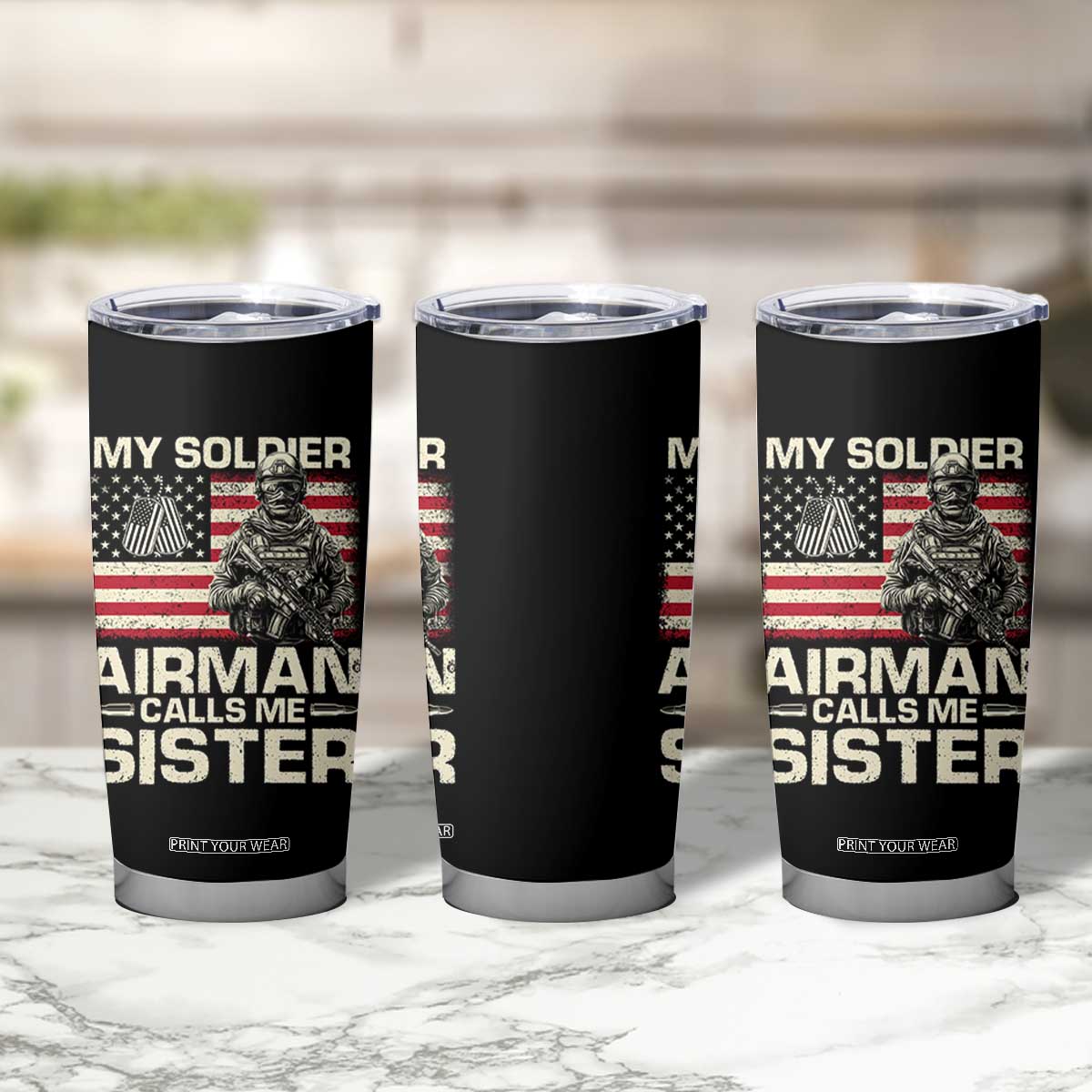 Proud Air Force Sister Tumbler Cup My Soldier Airman Calls Me Sister US Flag TS10 Print Your Wear