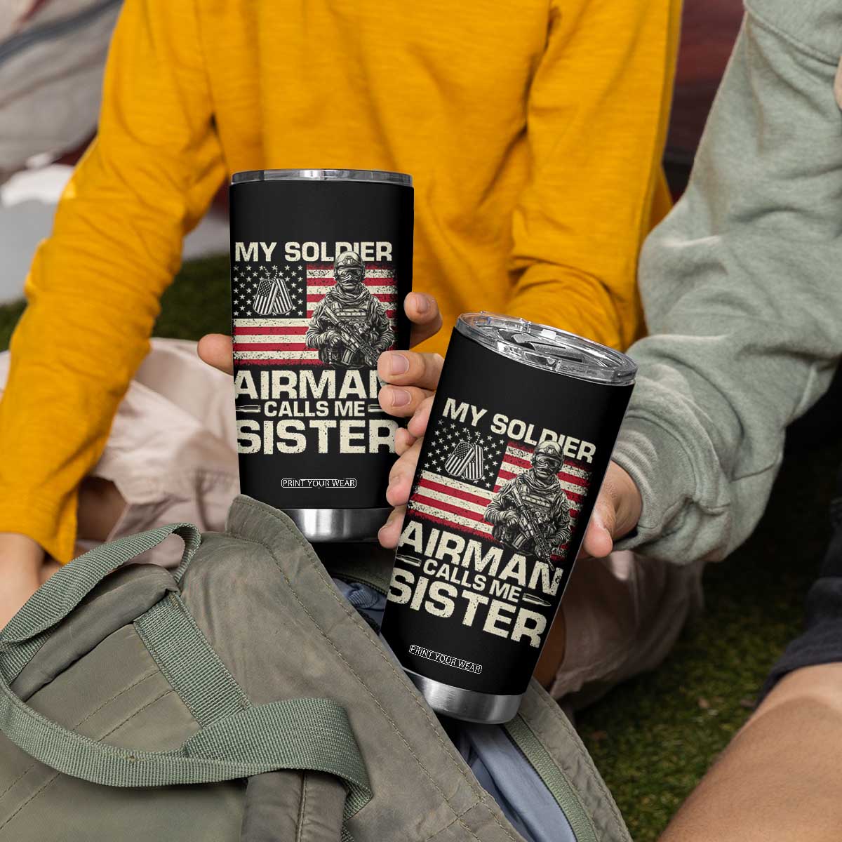 Proud Air Force Sister Tumbler Cup My Soldier Airman Calls Me Sister US Flag TS10 Print Your Wear
