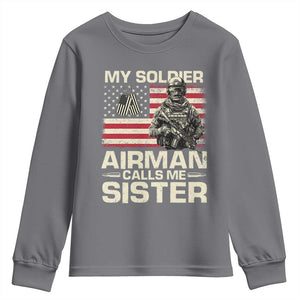 Proud Air Force Sister Youth Sweatshirt My Soldier Airman Calls Me Sister US Flag TS10 Charcoal Print Your Wear