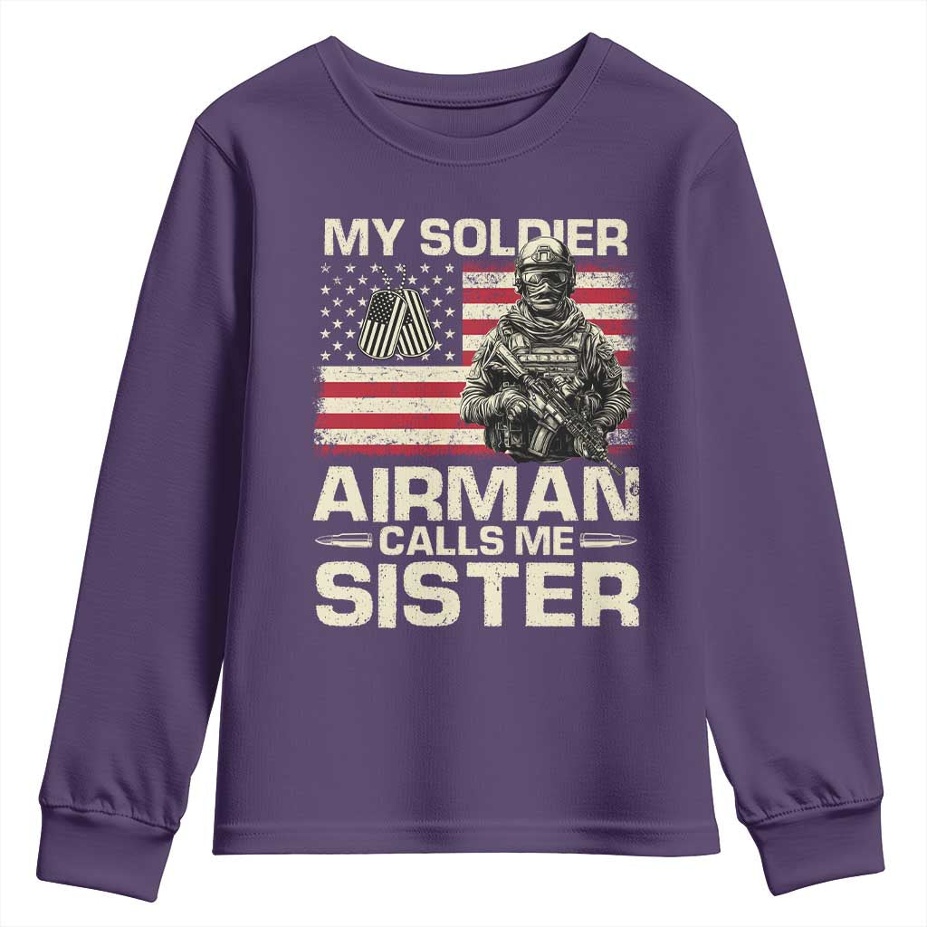 Proud Air Force Sister Youth Sweatshirt My Soldier Airman Calls Me Sister US Flag TS10 Purple Print Your Wear