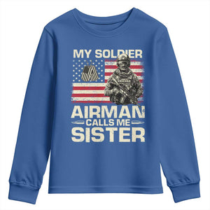 Proud Air Force Sister Youth Sweatshirt My Soldier Airman Calls Me Sister US Flag TS10 Royal Blue Print Your Wear