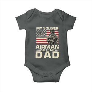 Proud Air Force Dad Baby Onesie My Soldier Airman Calls Me Dad US Flag TS10 Dark Heather Print Your Wear