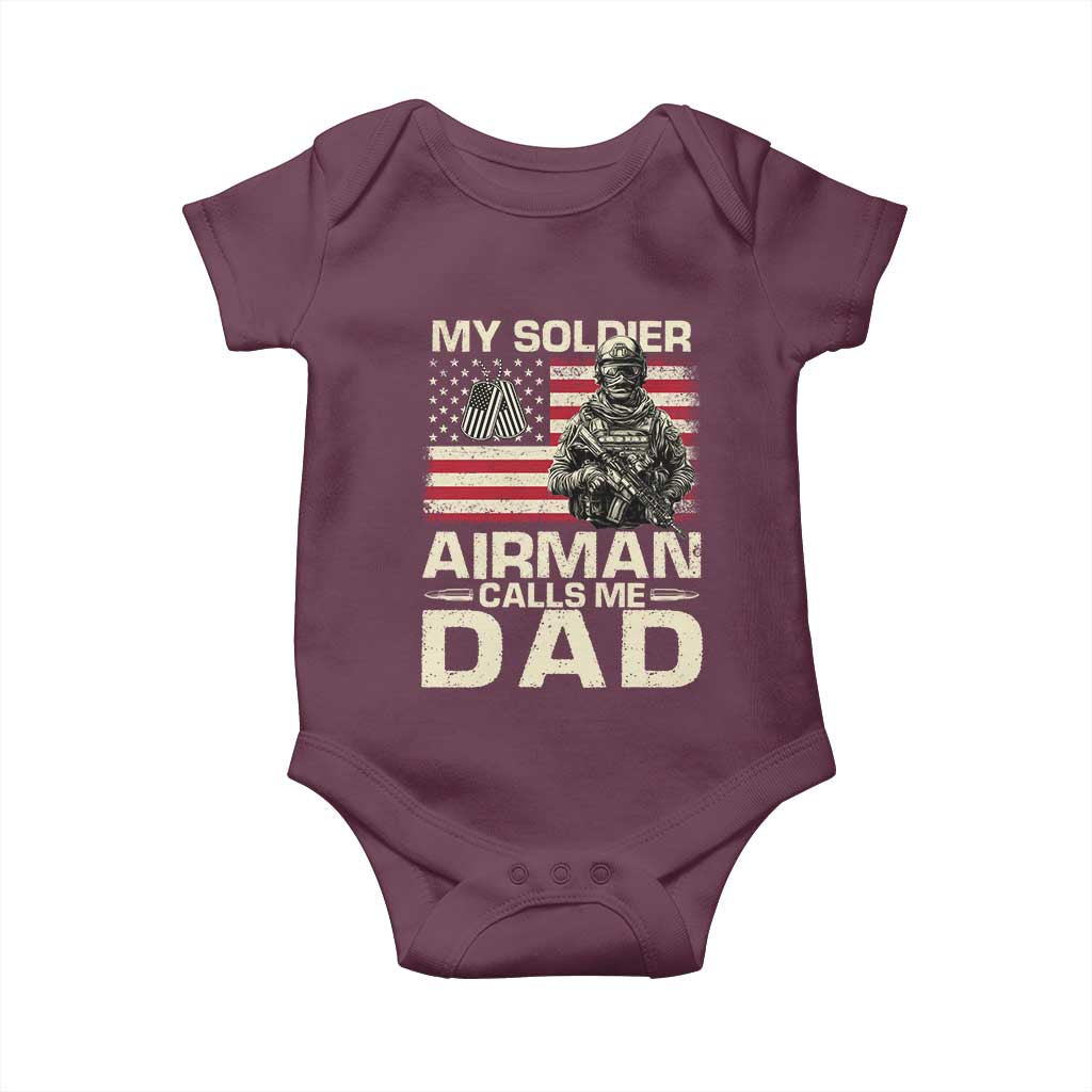 Proud Air Force Dad Baby Onesie My Soldier Airman Calls Me Dad US Flag TS10 Maroon Print Your Wear
