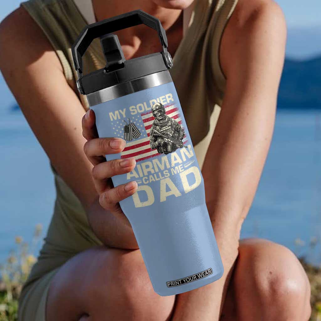Proud Air Force Dad Flip Straw Tumbler My Soldier Airman Calls Me Dad US Flag TS10 One Size: 30 oz Light Blue Print Your Wear