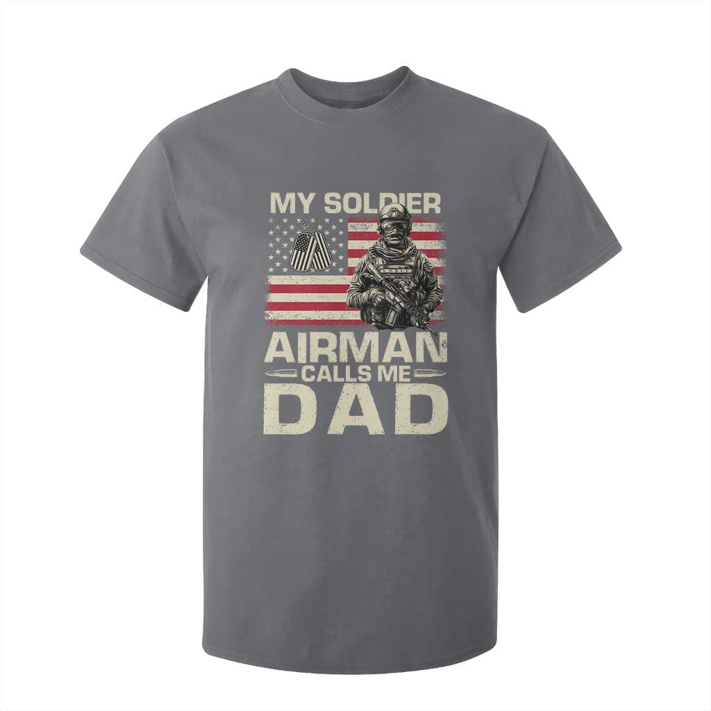 Proud Air Force Dad T Shirt For Kid My Soldier Airman Calls Me Dad US Flag TS10 Charcoal Print Your Wear