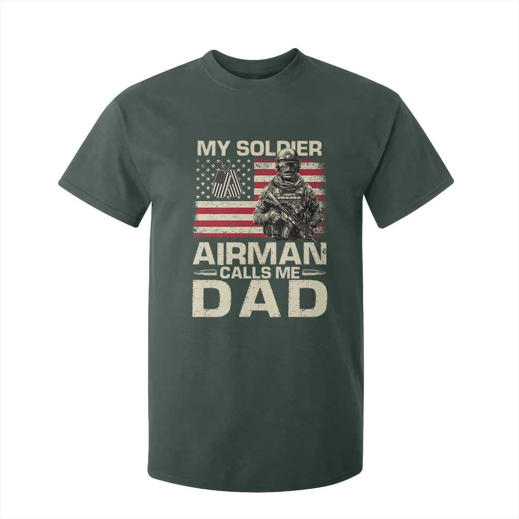 Proud Air Force Dad T Shirt For Kid My Soldier Airman Calls Me Dad US Flag TS10 Dark Forest Green Print Your Wear