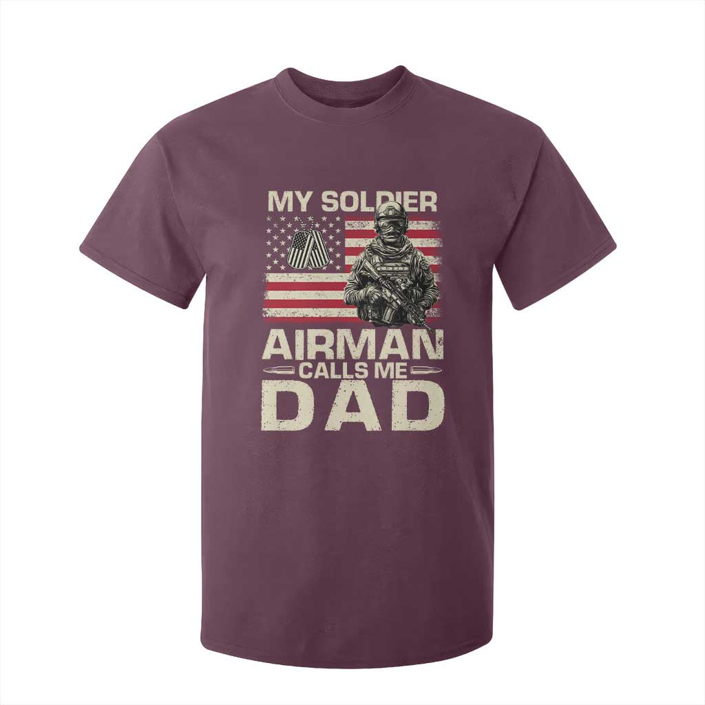 Proud Air Force Dad T Shirt For Kid My Soldier Airman Calls Me Dad US Flag TS10 Maroon Print Your Wear