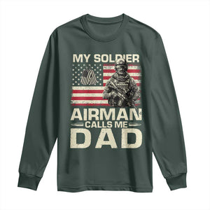 Proud Air Force Dad Long Sleeve Shirt My Soldier Airman Calls Me Dad US Flag TS10 Dark Forest Green Print Your Wear