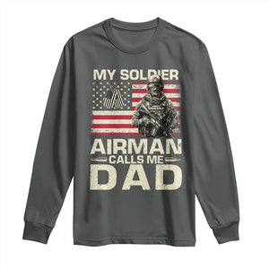 Proud Air Force Dad Long Sleeve Shirt My Soldier Airman Calls Me Dad US Flag TS10 Dark Heather Print Your Wear