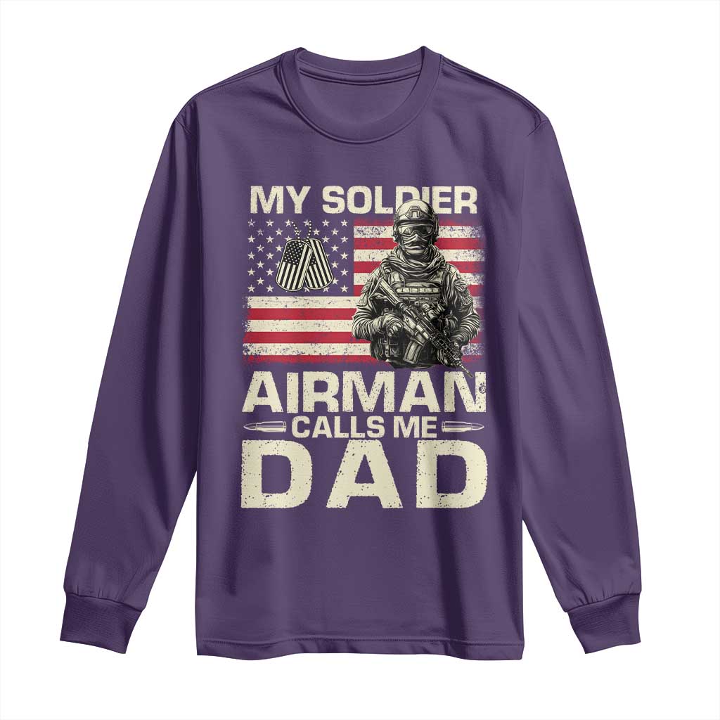 Proud Air Force Dad Long Sleeve Shirt My Soldier Airman Calls Me Dad US Flag TS10 Purple Print Your Wear