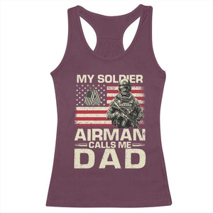 Proud Air Force Dad Racerback Tank Top My Soldier Airman Calls Me Dad US Flag TS10 Maroon Print Your Wear