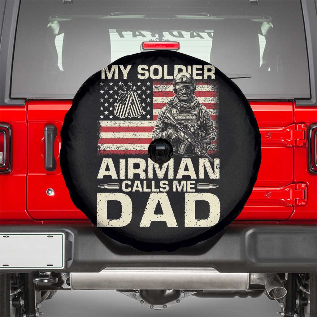 Proud Air Force Dad Spare Tire Cover My Soldier Airman Calls Me Dad US Flag TS10 Black Print Your Wear