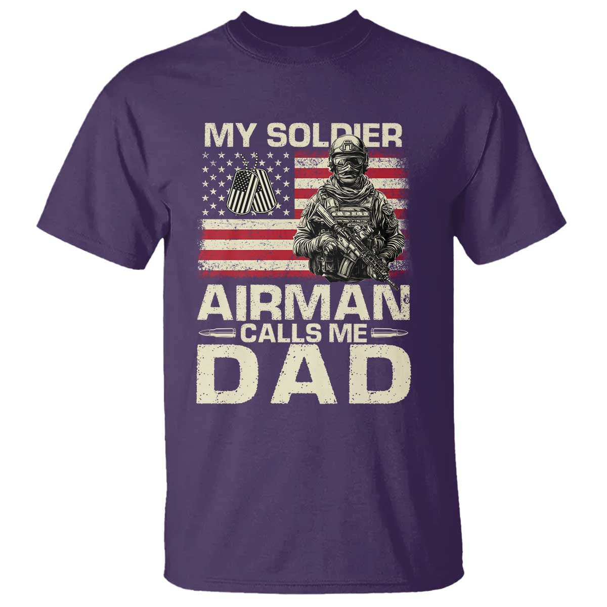 Proud Air Force Dad T Shirt My Soldier Airman Calls Me Dad US Flag TS10 Purple Print Your Wear
