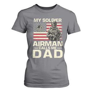 Proud Air Force Dad T Shirt For Women My Soldier Airman Calls Me Dad US Flag TS10 Charcoal Print Your Wear