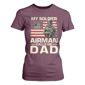 Proud Air Force Dad T Shirt For Women My Soldier Airman Calls Me Dad US Flag TS10 Maroon Print Your Wear