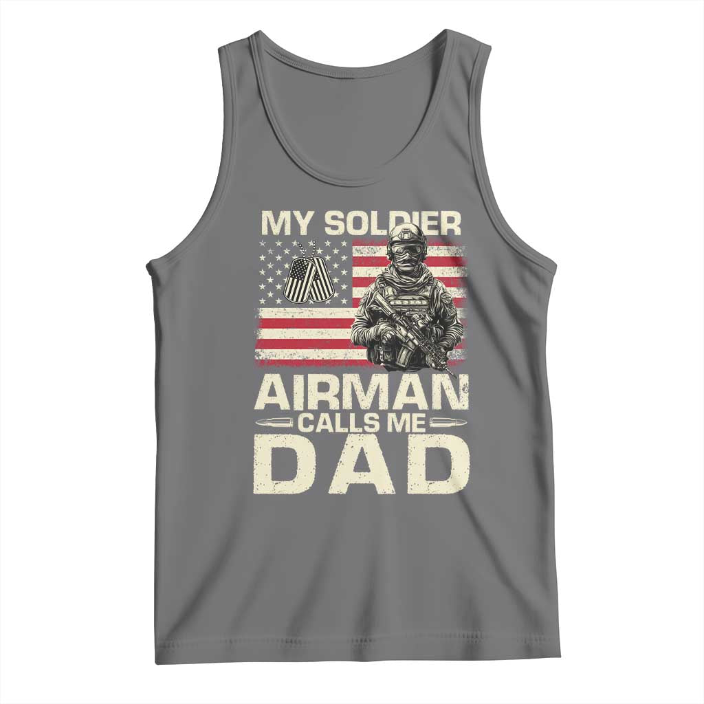 Proud Air Force Dad Tank Top My Soldier Airman Calls Me Dad US Flag TS10 Black Heather Print Your Wear