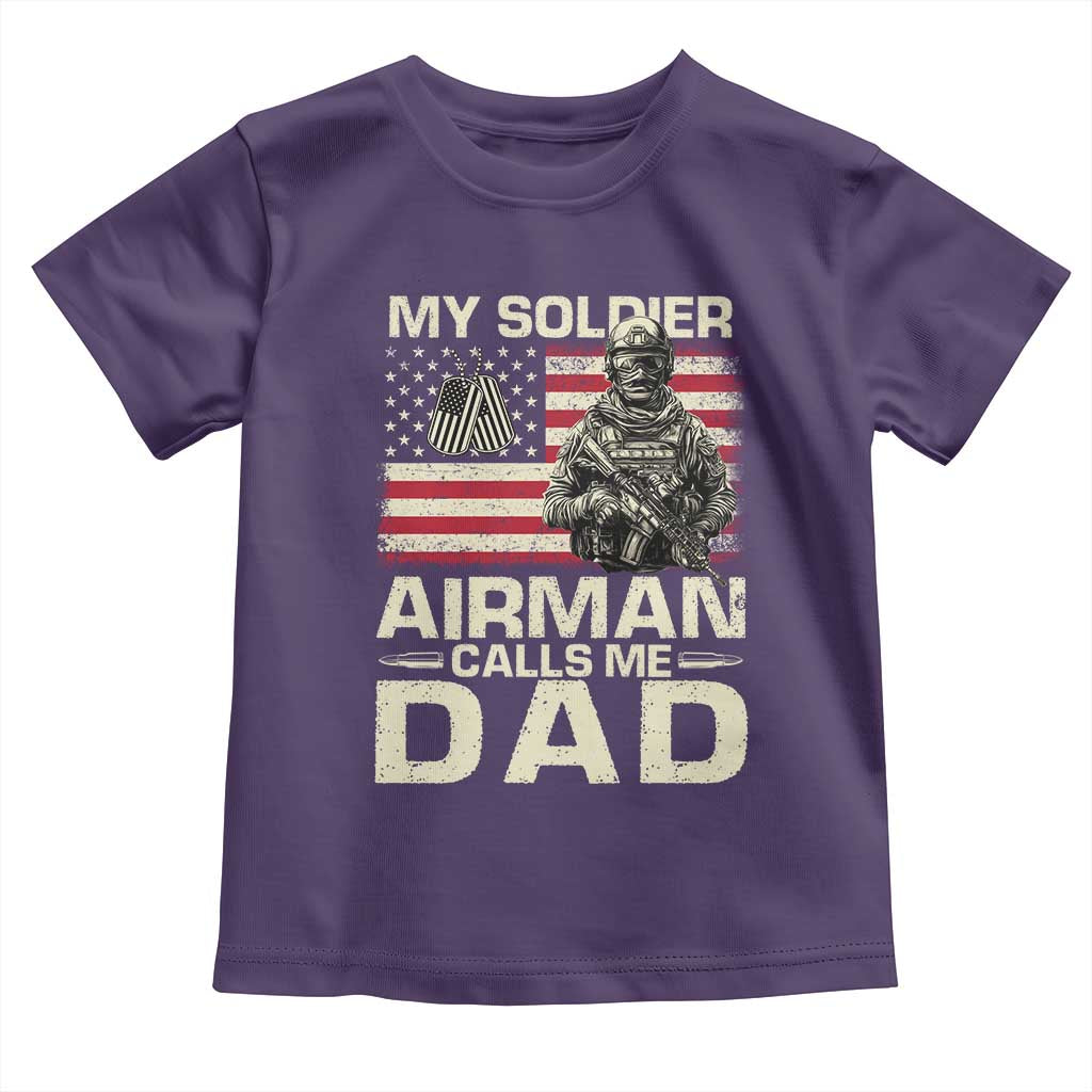 Proud Air Force Dad Toddler T Shirt My Soldier Airman Calls Me Dad US Flag TS10 Purple Print Your Wear