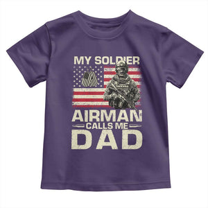 Proud Air Force Dad Toddler T Shirt My Soldier Airman Calls Me Dad US Flag TS10 Purple Print Your Wear