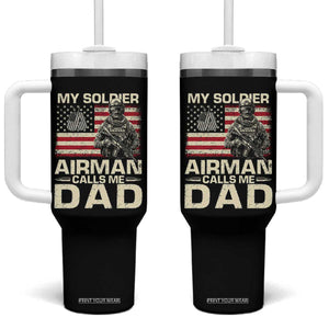 Proud Air Force Dad Tumbler With Handle My Soldier Airman Calls Me Dad US Flag TS10 One Size: 40 oz Black Print Your Wear