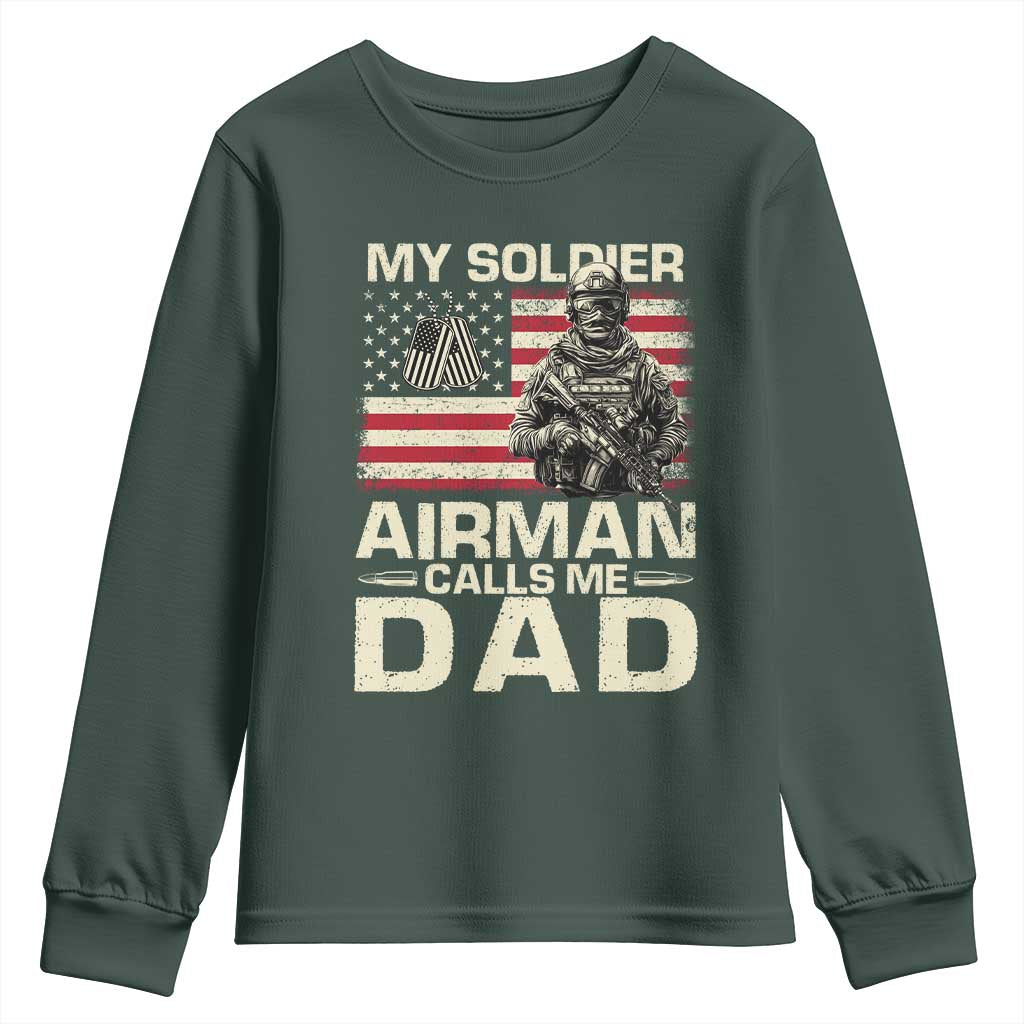 Proud Air Force Dad Youth Sweatshirt My Soldier Airman Calls Me Dad US Flag TS10 Dark Forest Green Print Your Wear