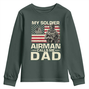 Proud Air Force Dad Youth Sweatshirt My Soldier Airman Calls Me Dad US Flag TS10 Dark Forest Green Print Your Wear