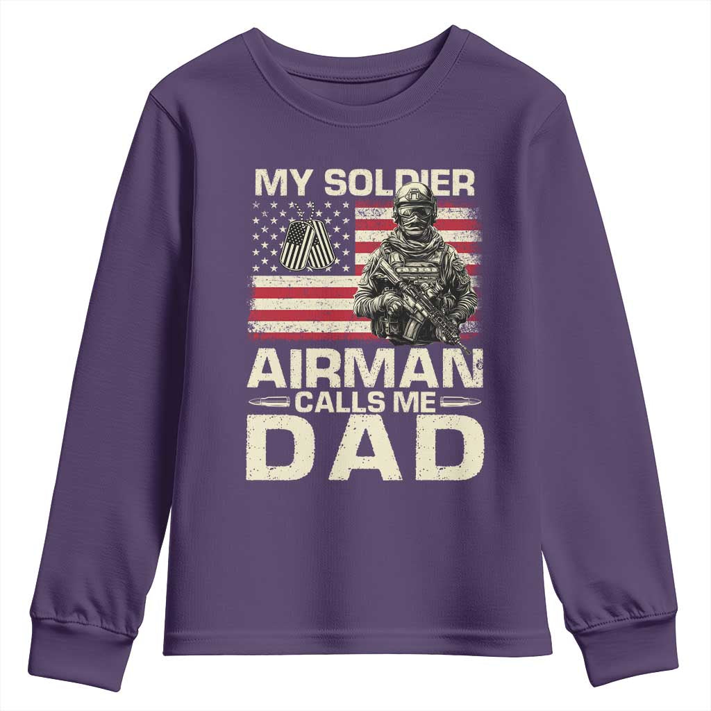 Proud Air Force Dad Youth Sweatshirt My Soldier Airman Calls Me Dad US Flag TS10 Purple Print Your Wear
