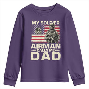 Proud Air Force Dad Youth Sweatshirt My Soldier Airman Calls Me Dad US Flag TS10 Purple Print Your Wear