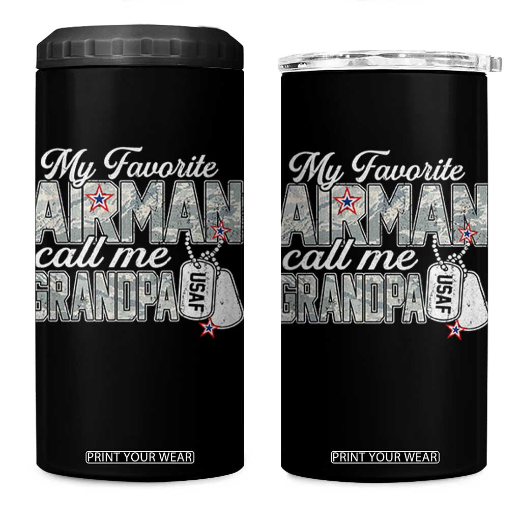 Proud Air Force Family 4 in 1 Can Cooler Tumbler My Favorite Airman Calls Me Grandpa TS10 One Size: 16 oz Black Print Your Wear