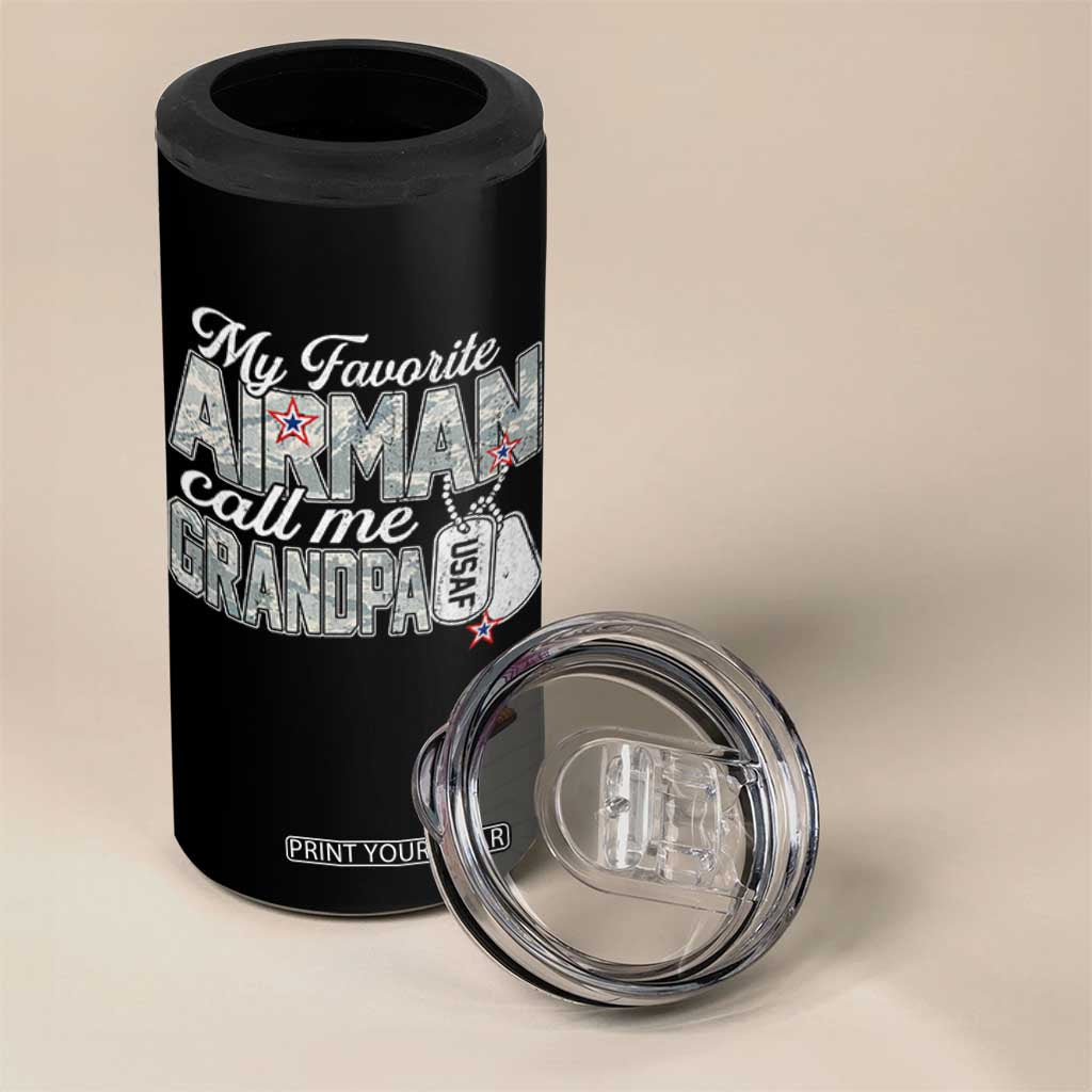 Proud Air Force Family 4 in 1 Can Cooler Tumbler My Favorite Airman Calls Me Grandpa TS10 Print Your Wear