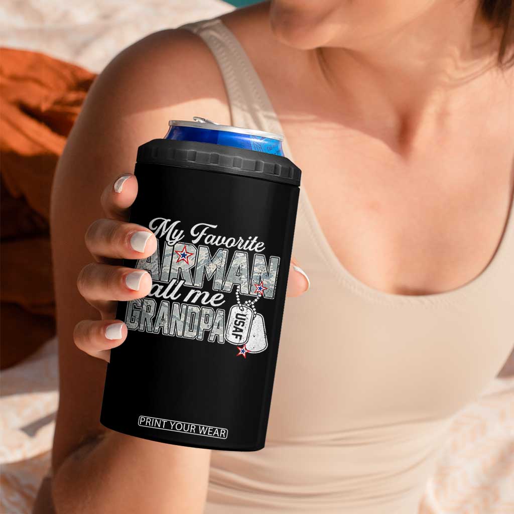 Proud Air Force Family 4 in 1 Can Cooler Tumbler My Favorite Airman Calls Me Grandpa TS10 Print Your Wear