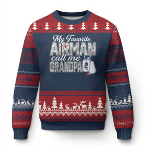 Proud Air Force Family Ugly Christmas Sweater My Favorite Airman Calls Me Grandpa TS10 Navy Red Print Your Wear