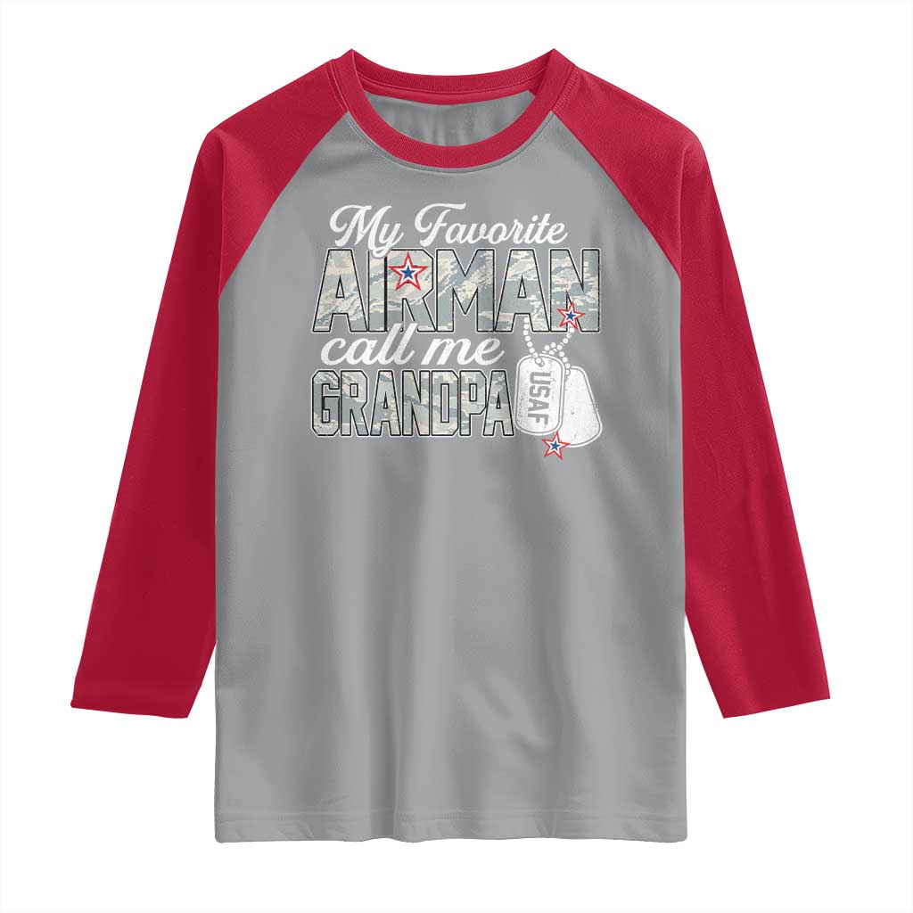 Proud Air Force Family Raglan Shirt My Favorite Airman Calls Me Grandpa TS10 Sport Gray Red Print Your Wear