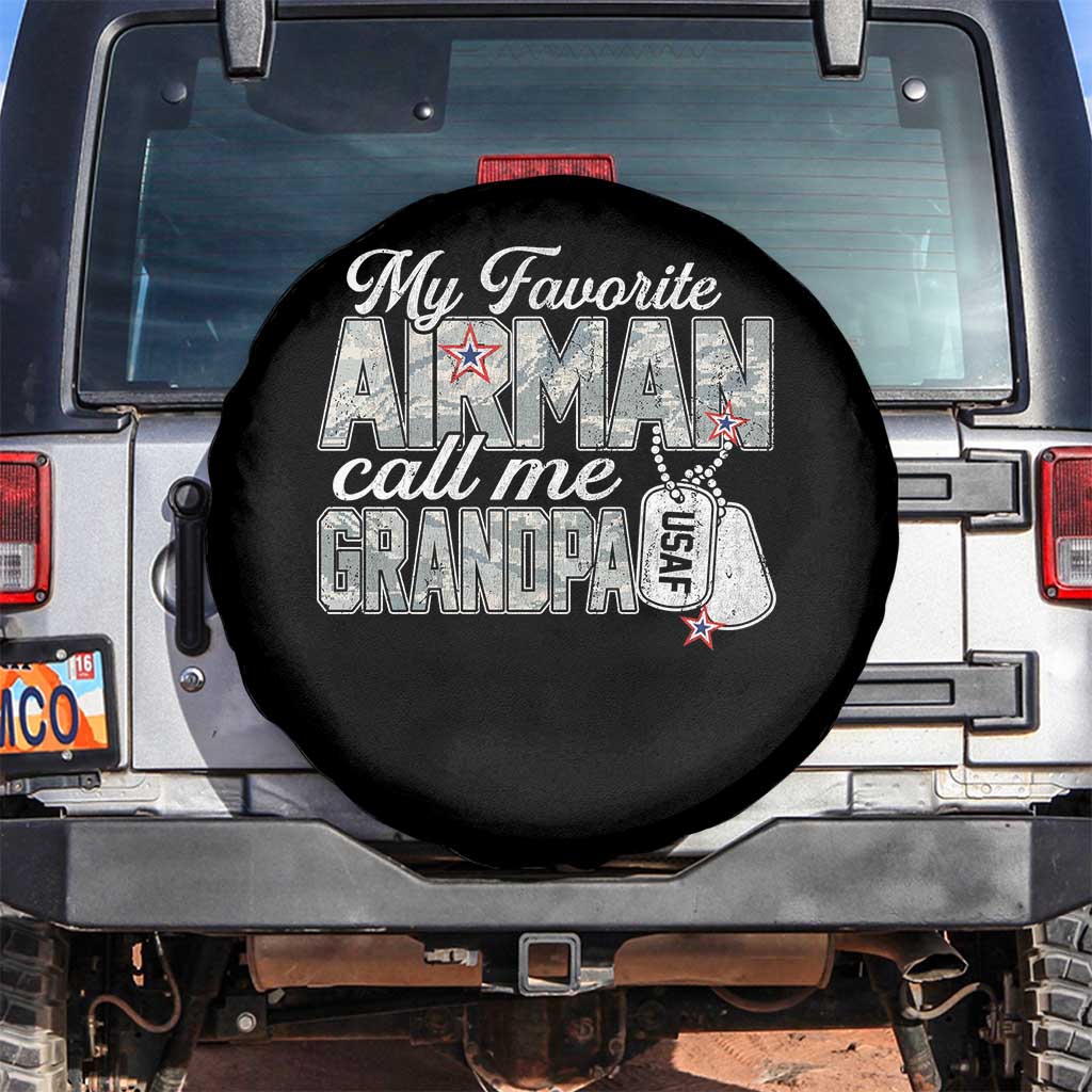 Proud Air Force Family Spare Tire Cover My Favorite Airman Calls Me Grandpa TS10 No hole Black Print Your Wear