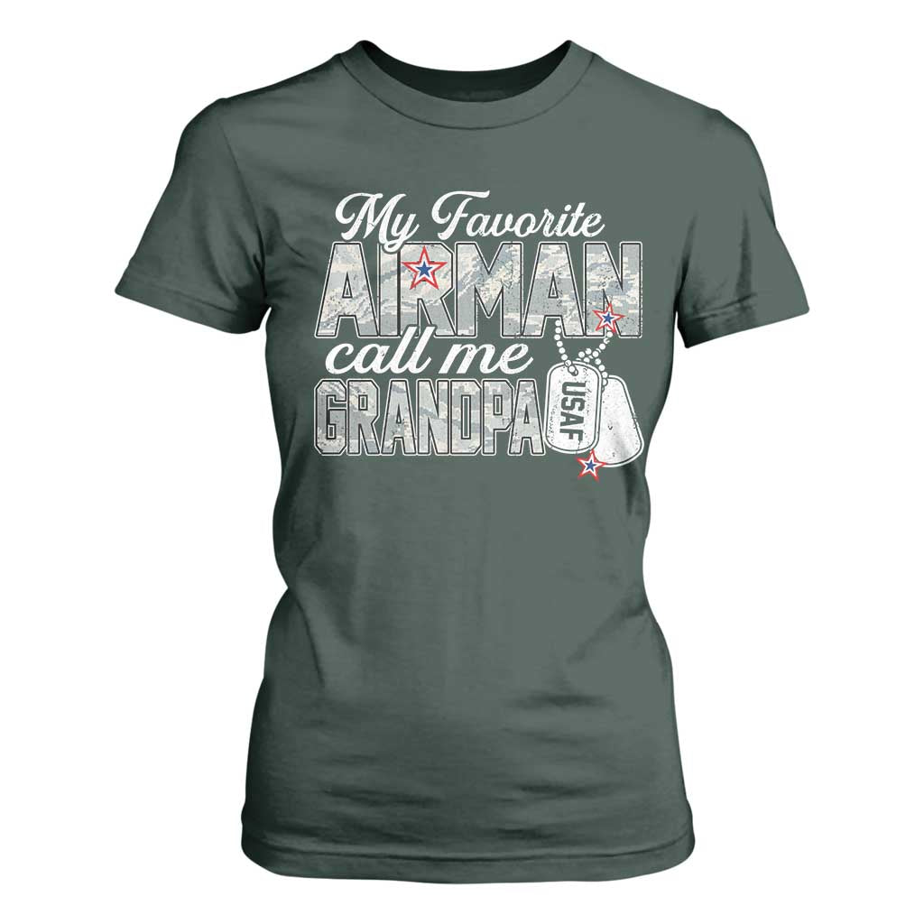 Proud Air Force Family T Shirt For Women My Favorite Airman Calls Me Grandpa TS10 Dark Forest Green Print Your Wear