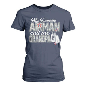 Proud Air Force Family T Shirt For Women My Favorite Airman Calls Me Grandpa TS10 Navy Print Your Wear