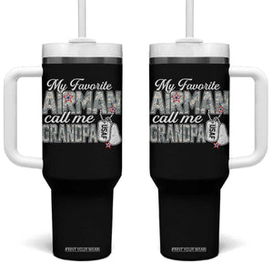 Proud Air Force Family Tumbler With Handle My Favorite Airman Calls Me Grandpa TS10 One Size: 40 oz Black Print Your Wear