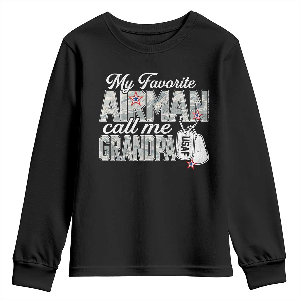 Proud Air Force Family Youth Sweatshirt My Favorite Airman Calls Me Grandpa TS10 Black Print Your Wear